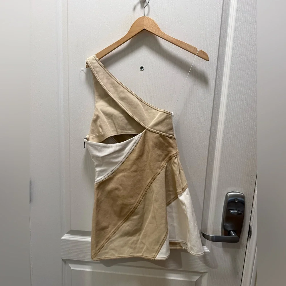 Significant Other Saskia One-Shoulder Mini Dress in Beige & White Size 4 NWT - Picture 7 of 8